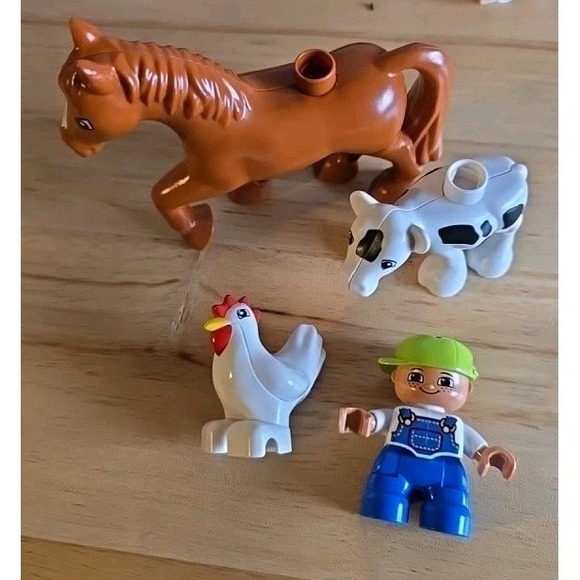 Lego Other - Lego DUPLO Boy In Overalls Farm Animals Horse Cow Chicken
